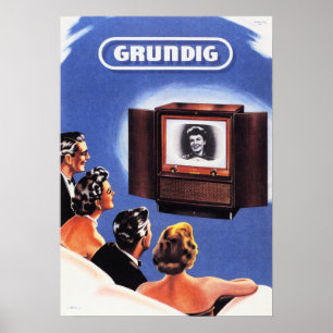 GRUNDIG Television Vintag German Appliance Ad Poster