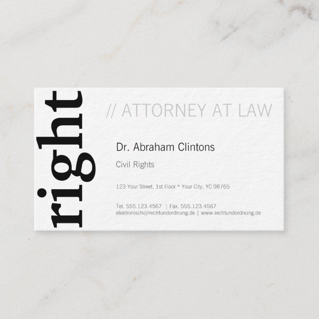 Grundlagen der Anwaltschaft Visitenkarte (Vorderseite)