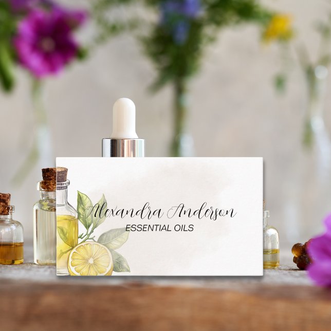 Grundlegende Öle aus gelbem Lemon Visitenkarte (Watercolor Yellow Floral Lemon Essential Oils Business Card)