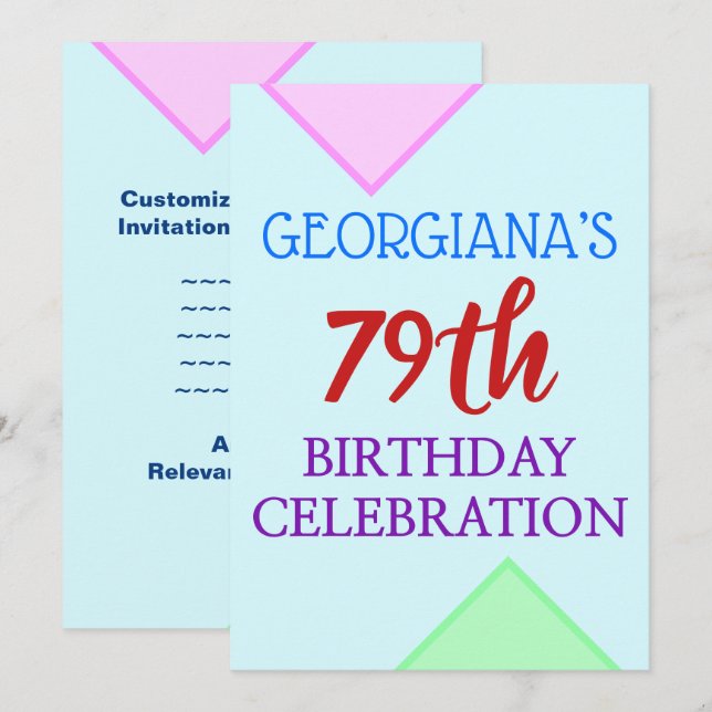 Grundlegende, Spaß "79. GEBURTSTAG FEIERSCHAFT" Ei Einladung (Vorne/Hinten)