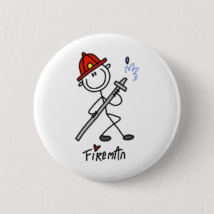 Grundlegende Stäbchenfigur Feuerwehrmann T-Shirts Button