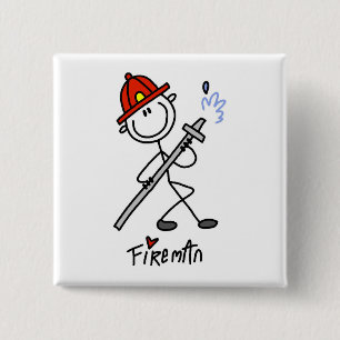 Grundlegende Stäbchenfigur Feuerwehrmann T-Shirts Button