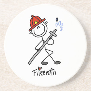 Grundlegende Stäbchenfigur Feuerwehrmann T-Shirts Untersetzer