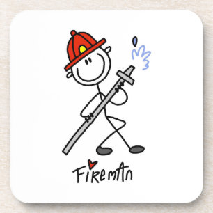 Grundlegende Stäbchenfigur Feuerwehrmann T-Shirts Untersetzer