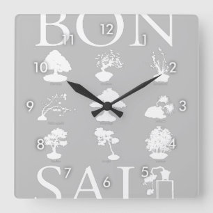 Grundlegende Stile von Bonsai Tree Quadratische Wanduhr