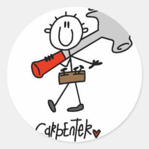 Grundlegende Strichmännchen-Tischler-T-Shirts und Runder Aufkleber