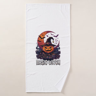 Grundlegender Hexen-Halloween-Kürbis-Halbmond-Kess Badhandtuch Set