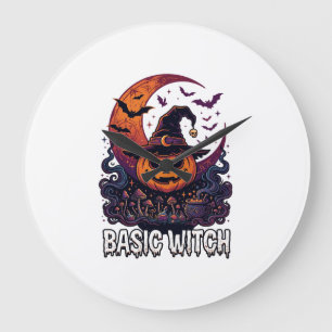 Grundlegender Hexen-Halloween-Kürbis-Halbmond-Kess Große Wanduhr