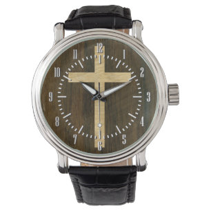 Grundlegendes christliches queres hölzernes armbanduhr