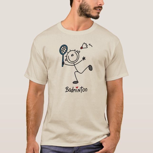 Grundlegendes männliches Strichmännchen-Badminton T-Shirt (Vorderseite)