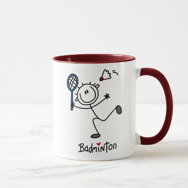 Grundlegendes männliches Strichmännchen-Badminton Tasse (Rechts)