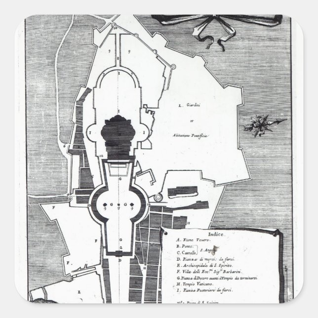 Grundriss des Vatikans, Rom Quadratischer Aufkleber (Vorderseite)