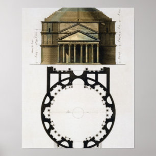 Grundriss und Fassade des Pantheon, Rom, aus Poster