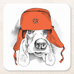 Grundstück Red Ushanka Hat Rechteckiger Pappuntersetzer