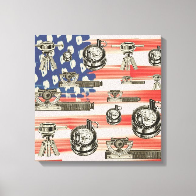 Grundstückserhebung Vintager Instrumente Kompass C Leinwanddruck (Vorderseite)