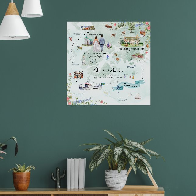 Grundsunds Sweden Wedding Map Poster (Wohnzimmer 1)
