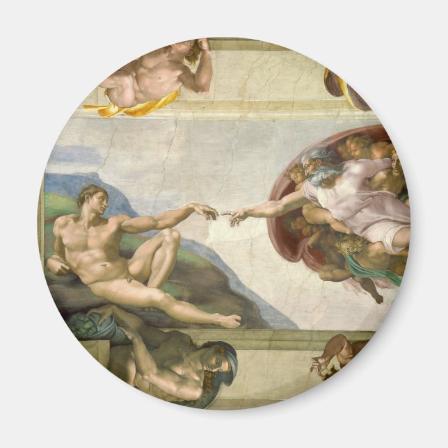 Gründung von Adam durch Michelangelo, Vintage Kuns Magnet (Vorne)