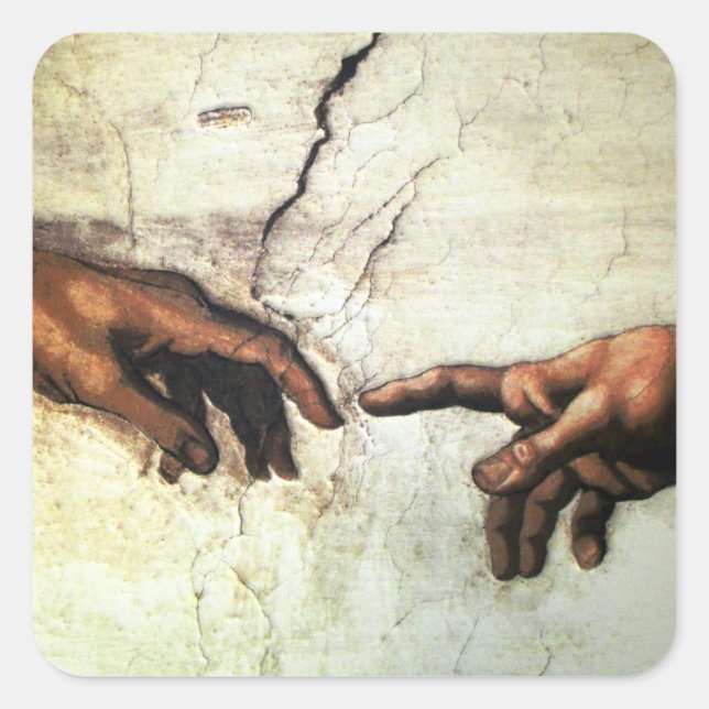 Gründung von Adam - Hands Michelangelo 1475 - 1564 Quadratischer Aufkleber (Vorderseite)