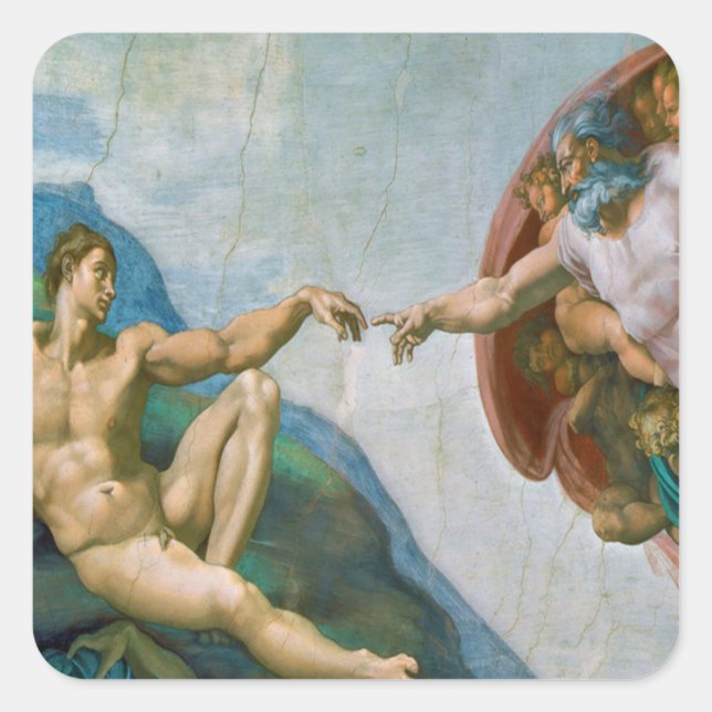 Gründung von Adam - Michelangelo 1475 - 1564 Quadratischer Aufkleber (Vorderseite)