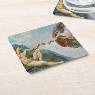 Gründung von Adam - Michelangelo 1475 - 1564 Rechteckiger Pappuntersetzer