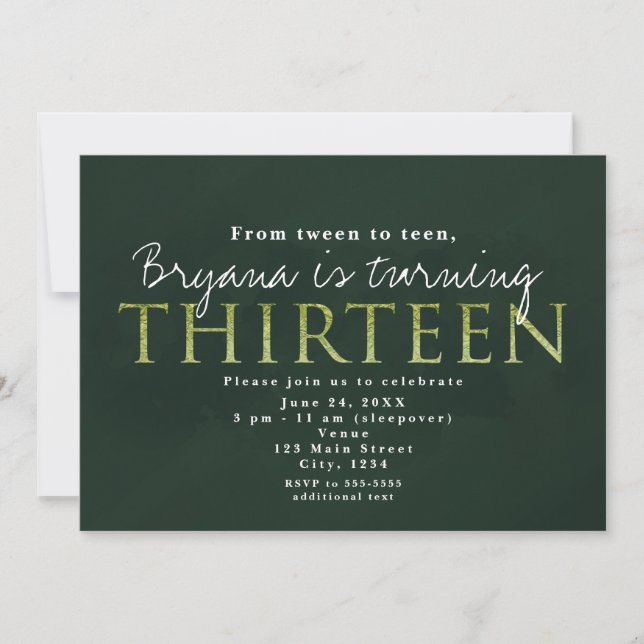 Grüne 13. 13 Geburtstagsparty Einladung (Vorderseite)