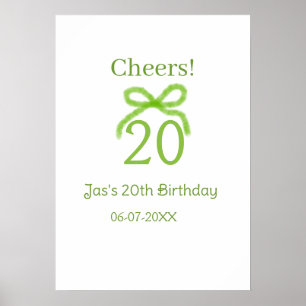 grüne 20. Geburtstags-Schleife Wasserfarbe Name fe Poster