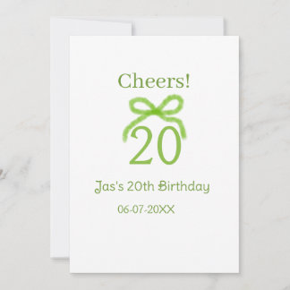 grüne 20. Geburtstagsschleife Wasserfarbe Name fet Einladung