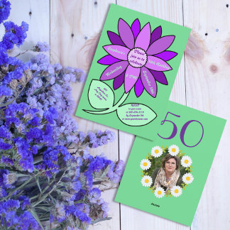 Grüne 50. Geburtstag Einfache Lila Sonnenblume Einladung