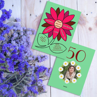 Grüne 50. Geburtstag Einfache rote Sonnenblume Einladung