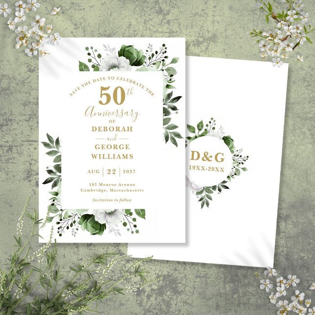 Grüne 50. Hochzeitstag Save the Date (Greenery 50th Wedding Anniversary Save The Date)