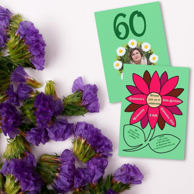 Grüne 60. Geburtstag Einfache rote Sonnenblume Einladung (Von Creator hochgeladen)