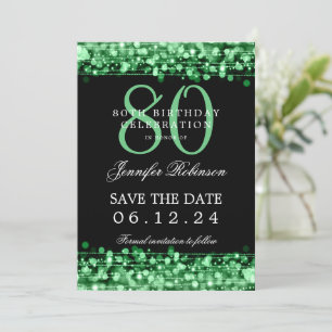 Grüne 80. Geburtstag Save the Date mit Details Einladung