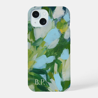 Grüne abstrakte Kunst Monogramm benutzerdefinierte iPhone 15 Hülle