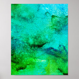 Grüne abstrakte Spaß-Wasserfarben-Kunst Blau Aqua Poster