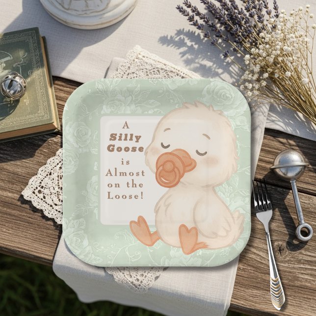 Grüne Alberne Gans Pappteller (Green Silly Goose Paper Plates)