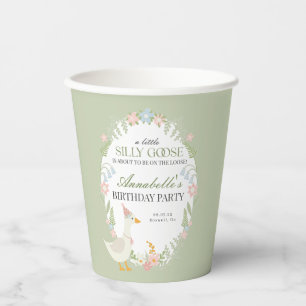 Grüne Alberne Gänse Floral Gingham Birthday Party Pappbecher