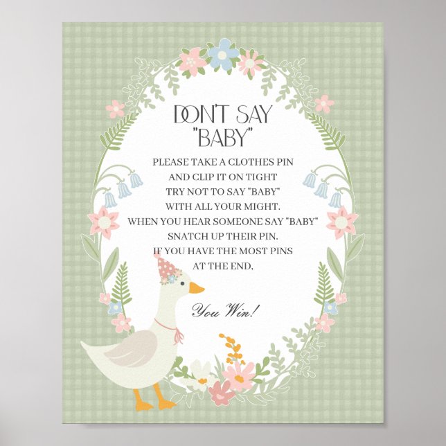 Grüne Alberne Gänse Floral Gingham Dont Say Baby Poster (Vorne)