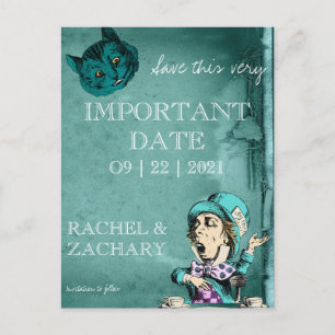 Grüne Alice im Wunderland Hochzeit Save The Date Postkarte
