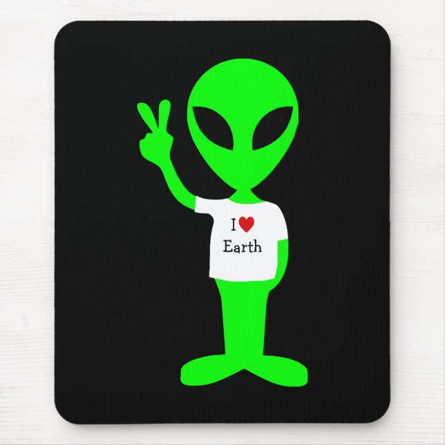 Grüne Alien "I Liebe Earth" Mousepad (Vorne)