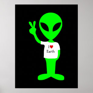 Grüne Alien "I Liebe Earth" Poster