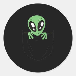 Grüne Alien in einem Pocket Funny Sci Fi Graphic Runder Aufkleber