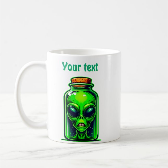Grüne Alien in einer Flasche Neon Sci-Fi Illustrat Kaffeetasse (Links)