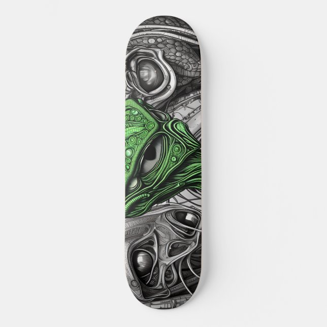 Grüne Alien mit degenerativen Linien Skateboard (Vorderseite)