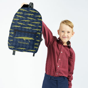 Grüne Alligatoren und Navy Blue Gemustert Bedruckter Rucksack