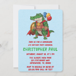Grüne Alligatorin Superheldin Geburtstagspartei Einladung