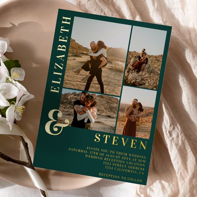 Grüne Ampere und 4 Foto Gitter Hochzeitsgoldfolie Folieneinladung (Von Creator hochgeladen)