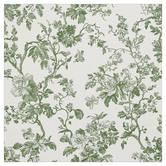 Grüne Antike Floral Toile Stoff (Muster)