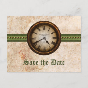 Grüne antike Uhr Save the Date Postkarte