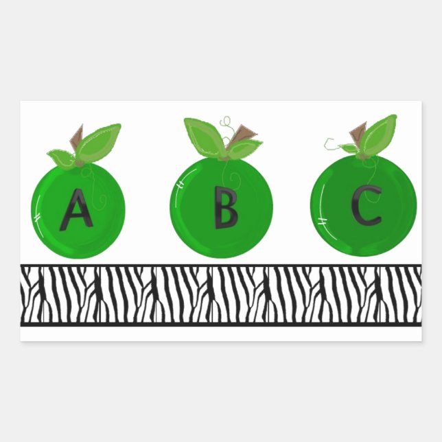 Grüne Äpfel mit Zebra-Printgrenzen Rechteckiger Aufkleber (Vorderseite)