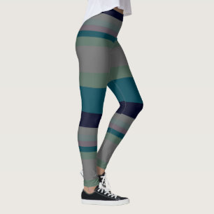 Grüne, Aquamarine und rosa Abstrakte Streifen Leggings